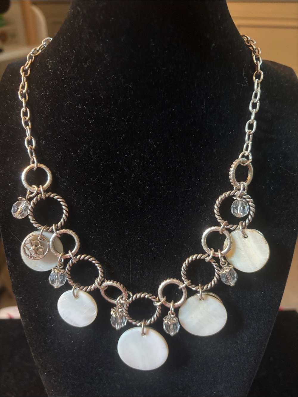 Silver-Tone /white ornaments Charm Necklace